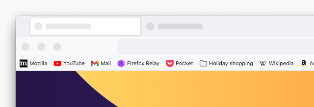 Kép a Firefoxról, amely egy könyvjelzőgyűjteményt mutat az eszköztáron, a böngészőablak tetején.