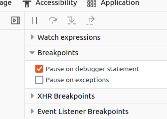 Screenshot of "Pause on debugger statement" toggle