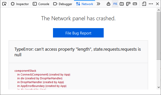 Network Panel Bug Report Submission Screenshot